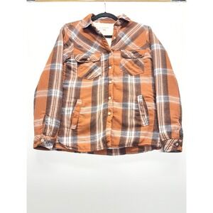 RSQ Women/Juniors Plaid Sherpa Lined Flannel Shirt Jacket Brown/Orange size XS